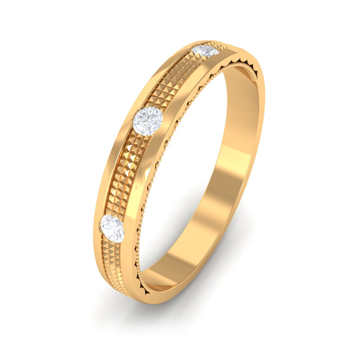 Statement Diamond Gold Band Ring in Flush Setting Diamond - ( HI-SI ) - Color and Clarity - Rosec Jewels