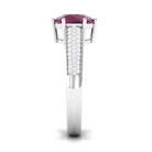 Round Rhodolite Solitaire Ring with Diamond Side Stones Rhodolite - ( AAA ) - Quality - Rosec Jewels