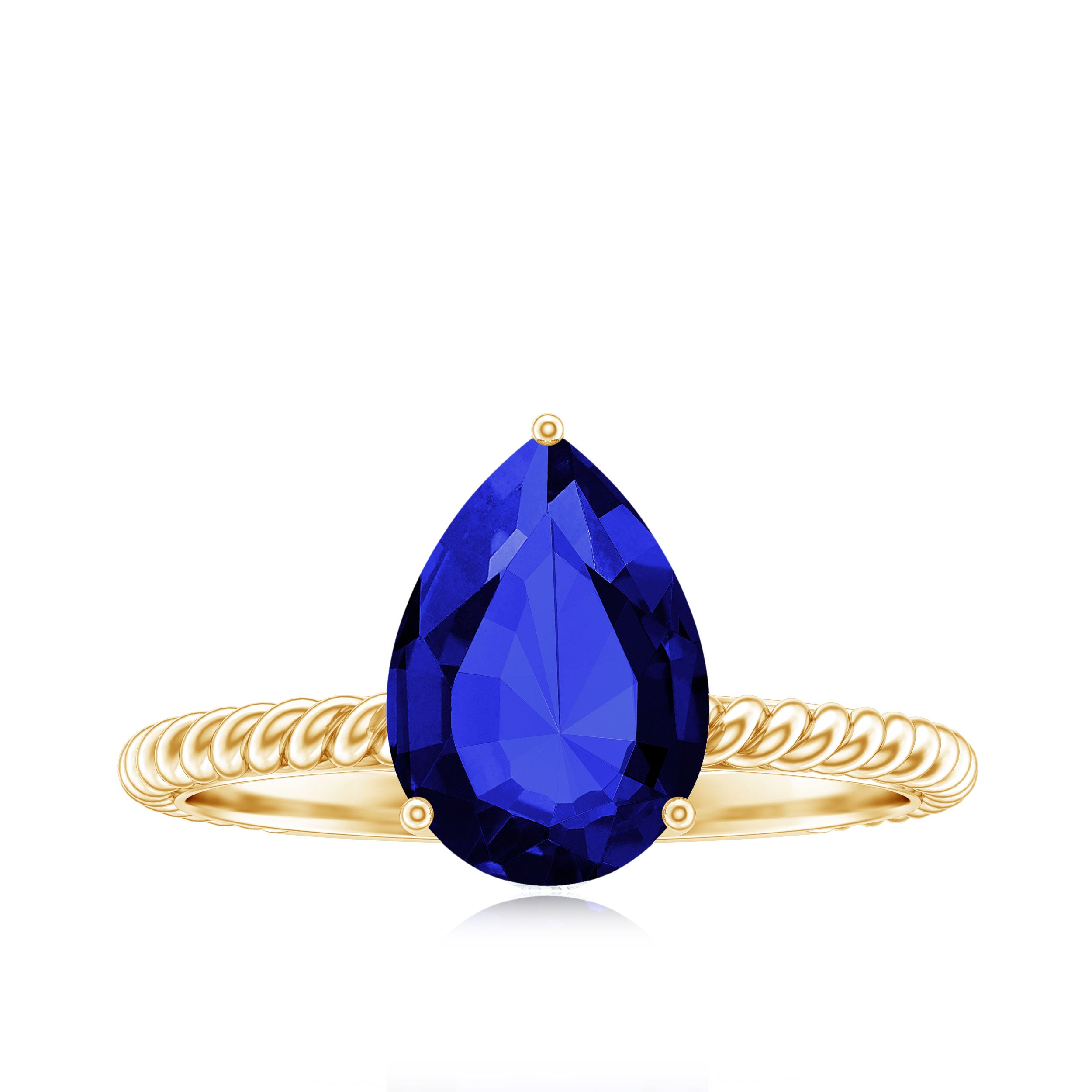 Pear Cut Created Blue Sapphire Solitaire Ring with Hidden Moissanite Lab Created Blue Sapphire - ( AAAA ) - Quality - Rosec Jewels