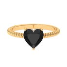 8 MM Heart Shape Created Black Diamond Solitaire Gold Rope Ring Lab Created Black Diamond - ( AAAA ) - Quality - Rosec Jewels