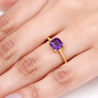 Asscher Cut Amethyst Solitaire Ring with Twisted Rope Details Amethyst - ( AAA ) - Quality - Rosec Jewels