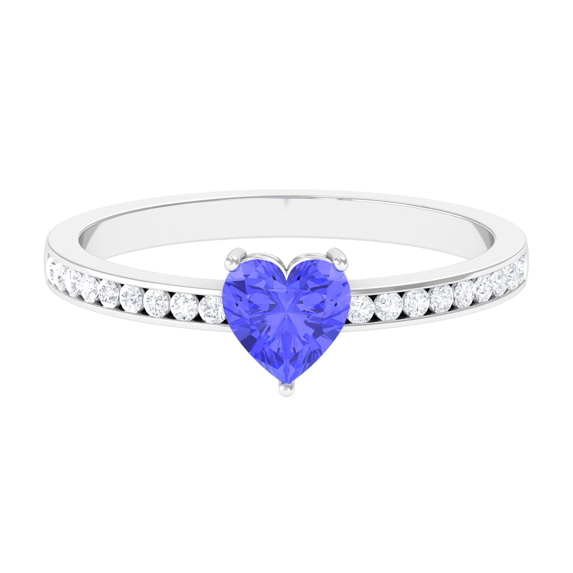 Heart Shape Tanzanite Solitaire Ring with Channel Set Diamond Tanzanite - ( AAA ) - Quality - Rosec Jewels