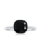 Solitaire Ring with Cushion Cut Created Black Diamond and Surprise Diamond Lab Created Black Diamond - ( AAAA ) - Quality - Rosec Jewels