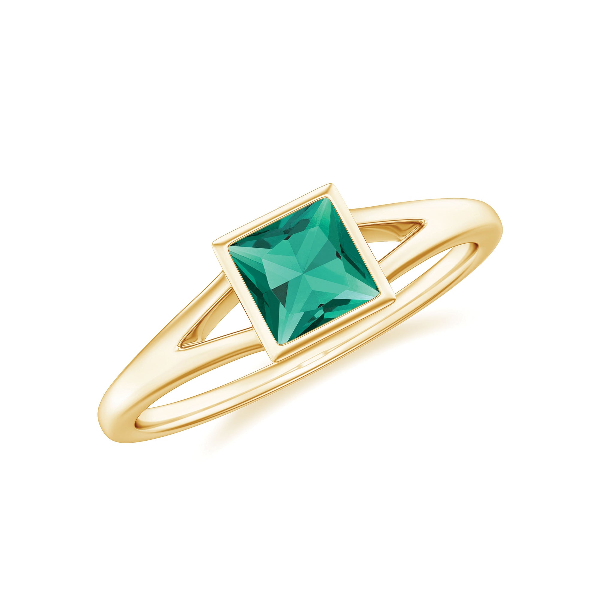 Princess Cut Lab Grown Emerald Solitaire Ring with Split Shank Lab Created Emerald - ( AAAA ) - Quality - Rosec Jewels