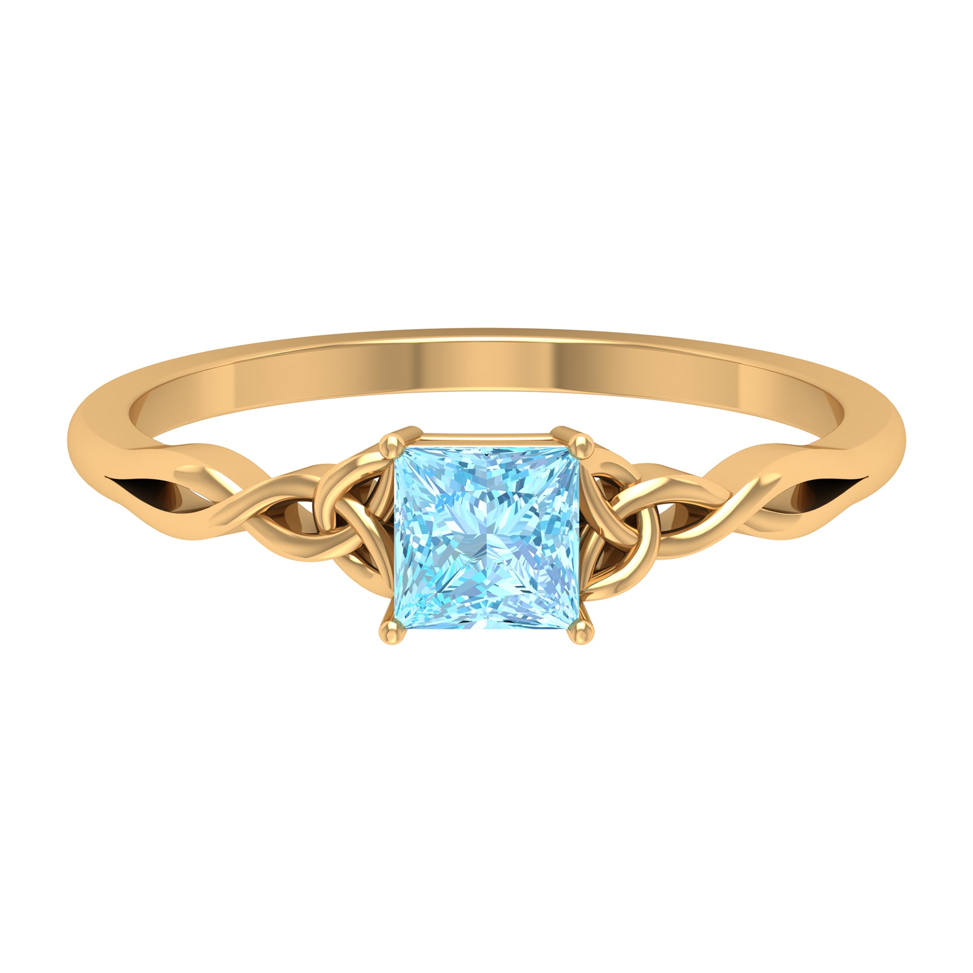 Princess Cut Aquamarine Solitaire Ring with Celtic Details Aquamarine - ( AAA ) - Quality - Rosec Jewels