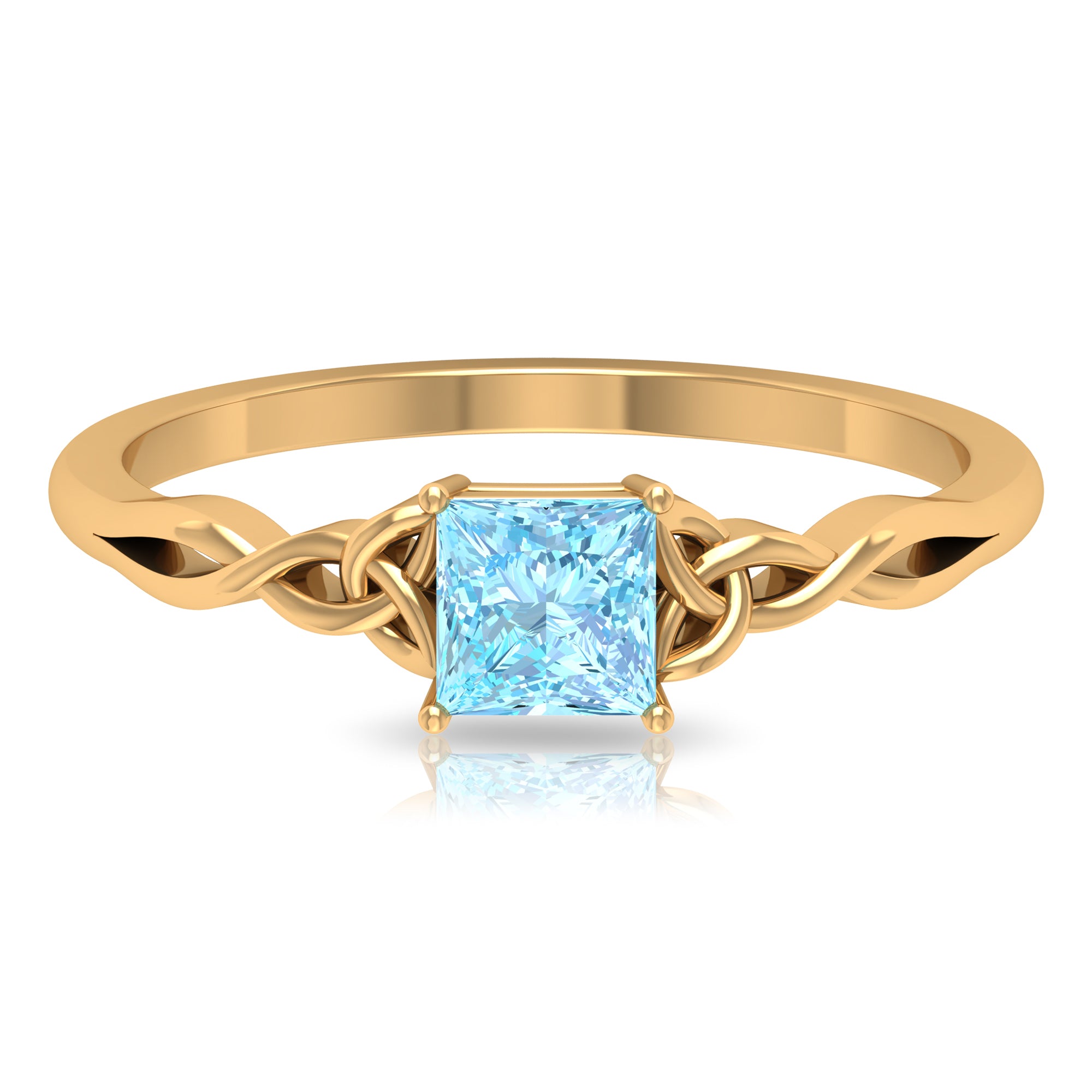 Princess Cut Aquamarine Solitaire Ring with Celtic Details Aquamarine - ( AAA ) - Quality - Rosec Jewels