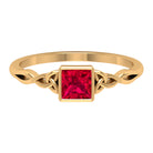 Princess Cut Solitaire Created Ruby Celtic Knot Ring in Bezel Setting Lab Created Ruby - ( AAAA ) - Quality - Rosec Jewels