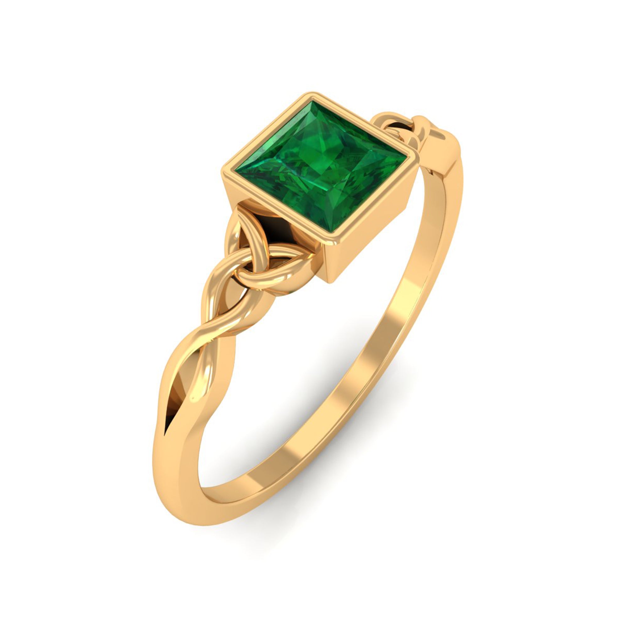 Princess Cut Lab Grown Emerald Solitaire Celtic Ring in Bezel Setting Lab Created Emerald - ( AAAA ) - Quality - Rosec Jewels