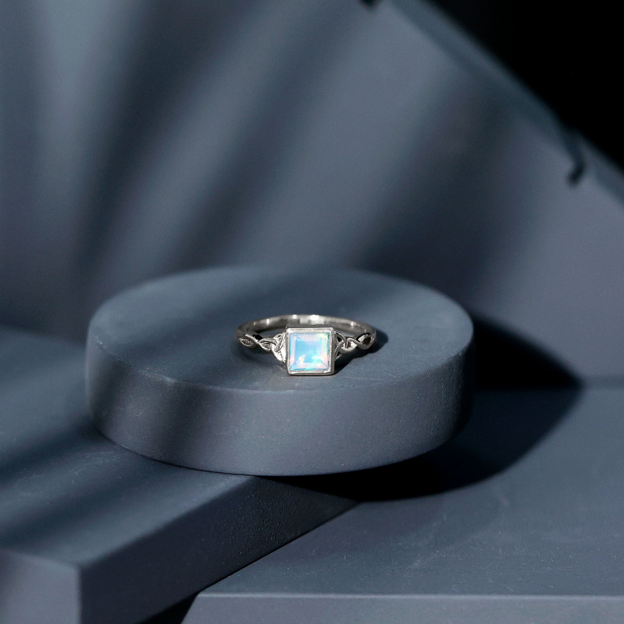 Princess Cut Ethiopian Opal Celtic Solitaire Ring in Bezel Setting Ethiopian Opal - ( AAA ) - Quality - Rosec Jewels