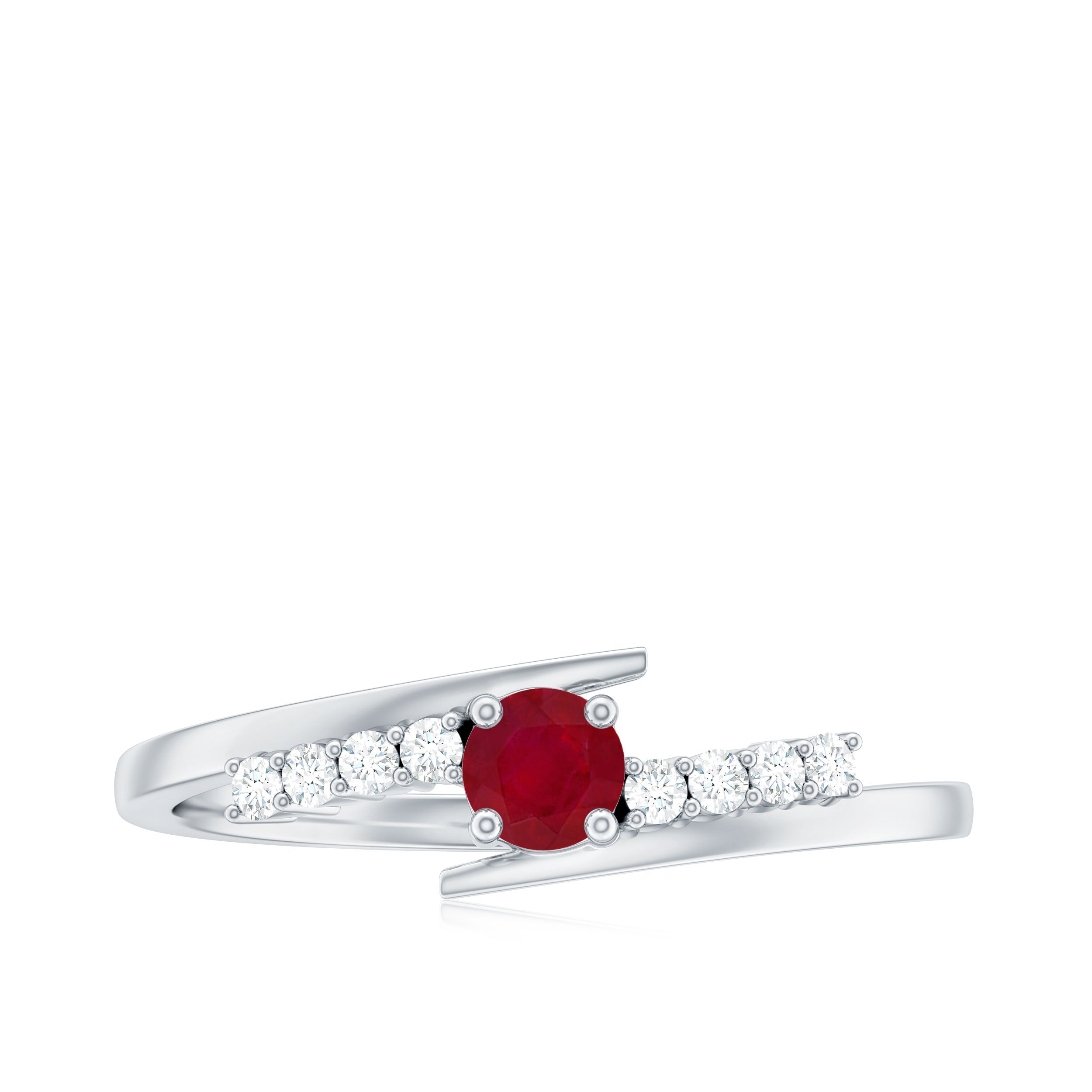 Minimal Ruby and Diamond Bypass Promise Ring Ruby - ( AAA ) - Quality - Rosec Jewels