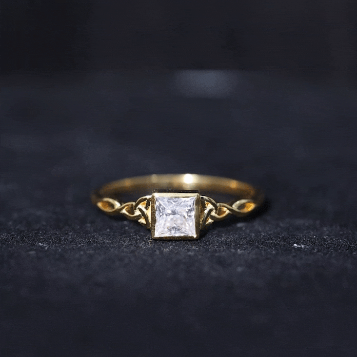 5 MM Princess Cut Moissanite Solitaire Celtic Ring in Bezel Setting Moissanite - ( D-VS1 ) - Color and Clarity - Rosec Jewels