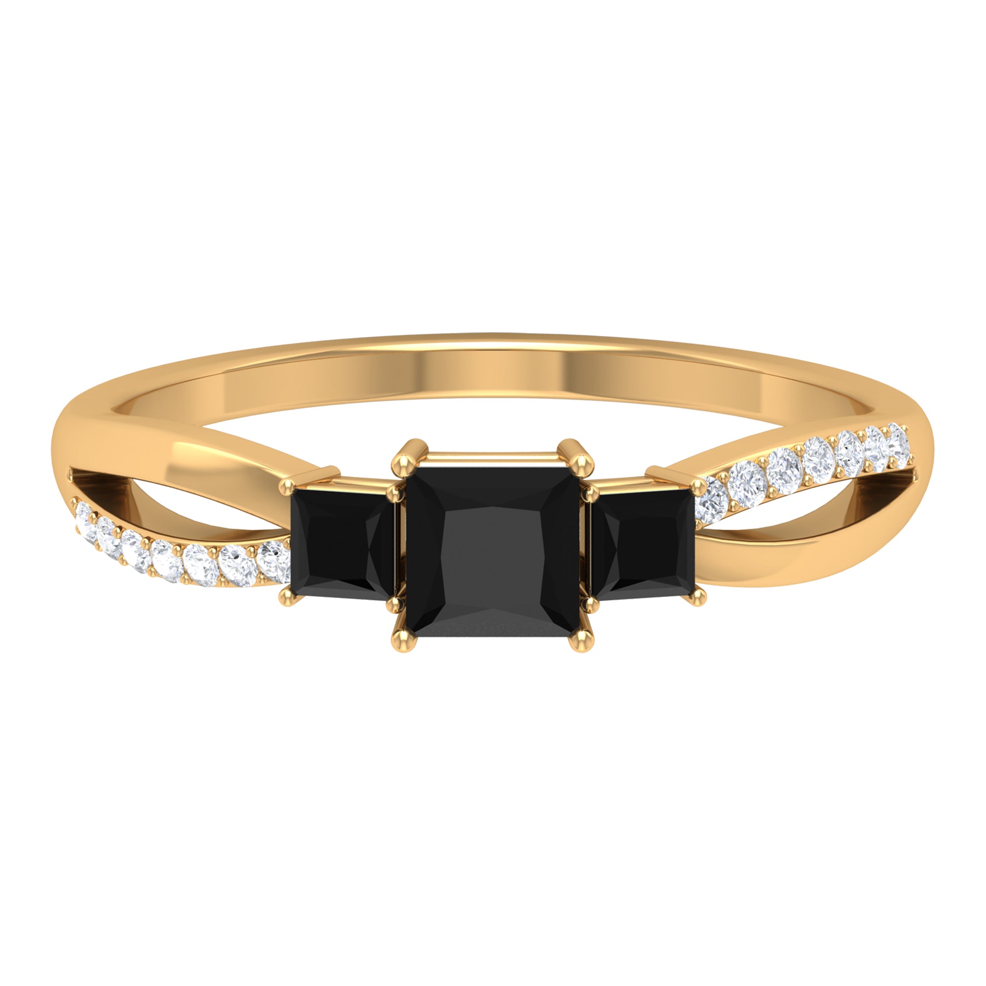 Princess Cut Three Stone Black Onyx Infinity Ring with Diamond Black Onyx - ( AAA ) - Quality - Rosec Jewels