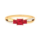 Princess Cut Lab Grown Ruby Three Stone Infinity Ring with Diamond Lab Created Ruby - ( AAAA ) - Quality - Rosec Jewels