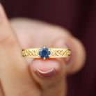 1 CT Round Cut Solitaire Blue Sapphire Filigree Engagement Ring Blue Sapphire - ( AAA ) - Quality - Rosec Jewels