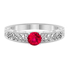 Vintage Ruby Solitaire Engagement Ring with Surprise Diamond Ruby - ( AAA ) - Quality - Rosec Jewels