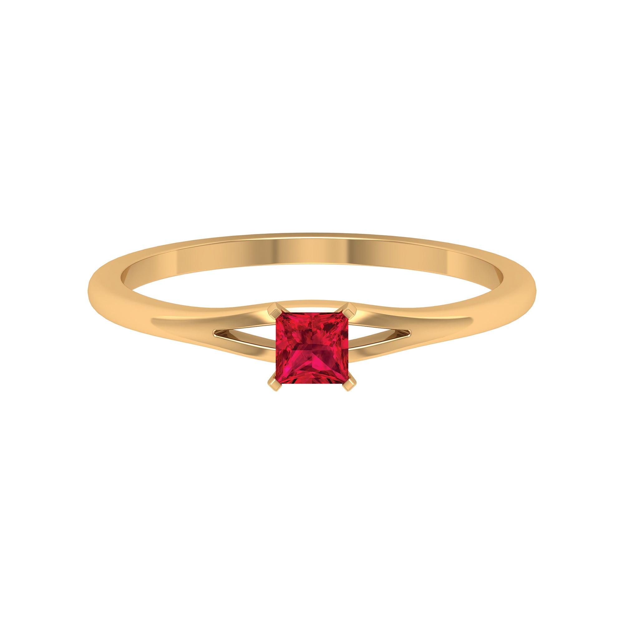 Princess Cut Ruby Solitaire Ring in Split Shank Ruby - ( AAA ) - Quality - Rosec Jewels