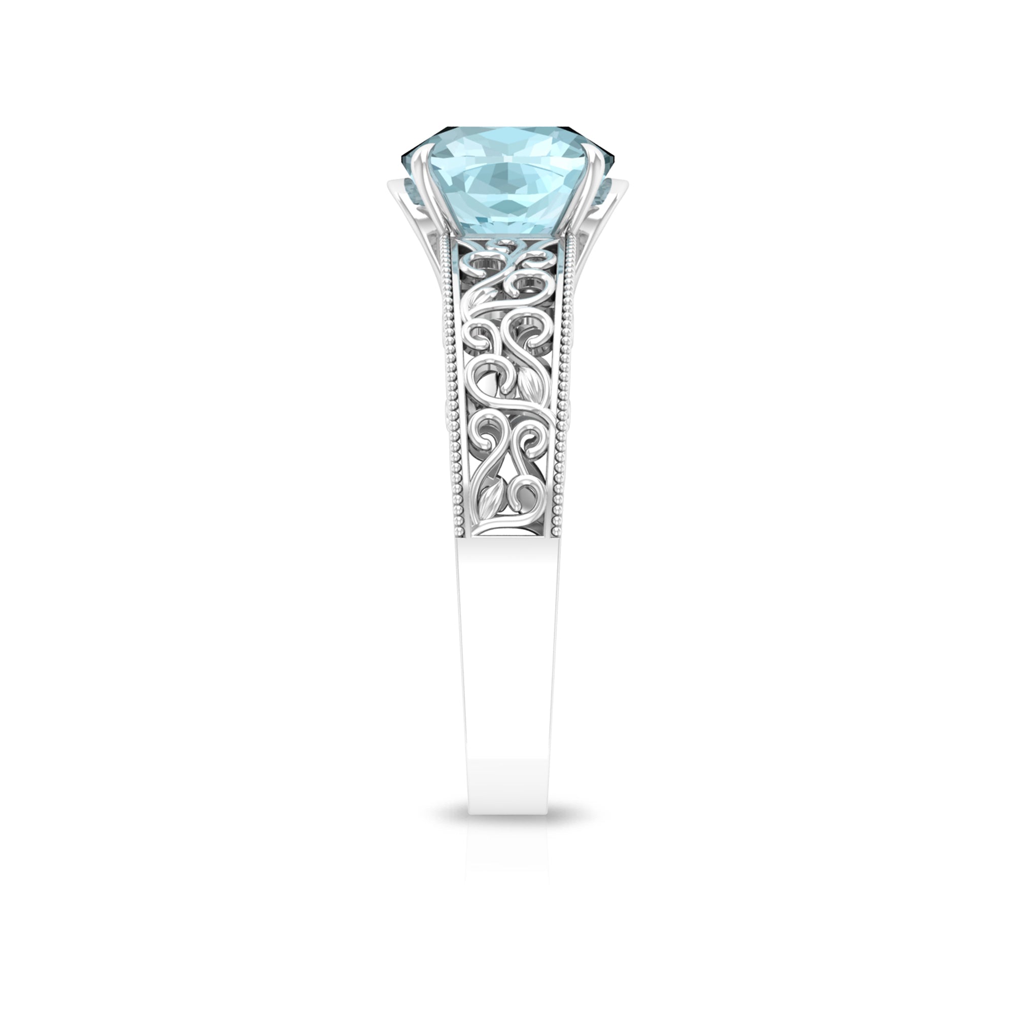 Cushion Cut Solitaire Sky Blue Topaz Filigree Ring in Claw Setting Sky Blue Topaz - ( AAA ) - Quality - Rosec Jewels