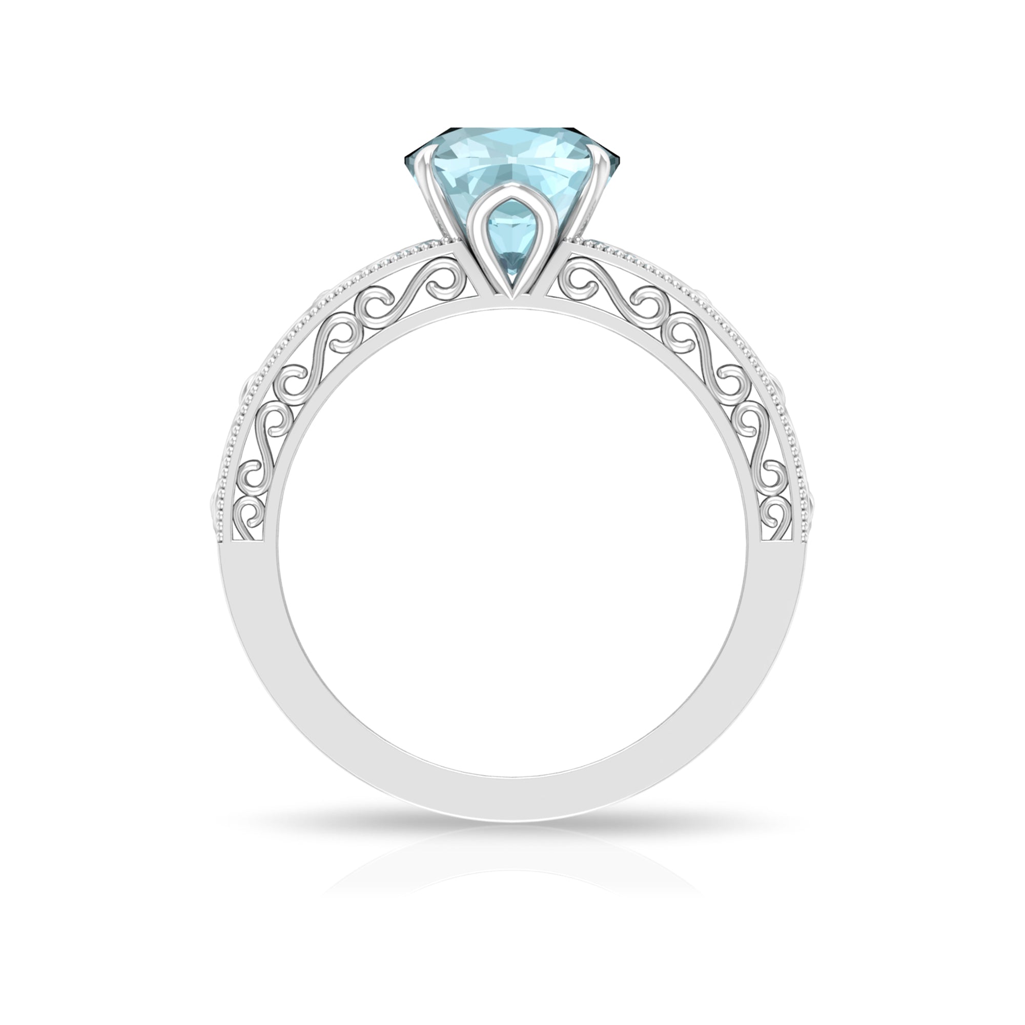 Cushion Cut Solitaire Sky Blue Topaz Filigree Ring in Claw Setting Sky Blue Topaz - ( AAA ) - Quality - Rosec Jewels