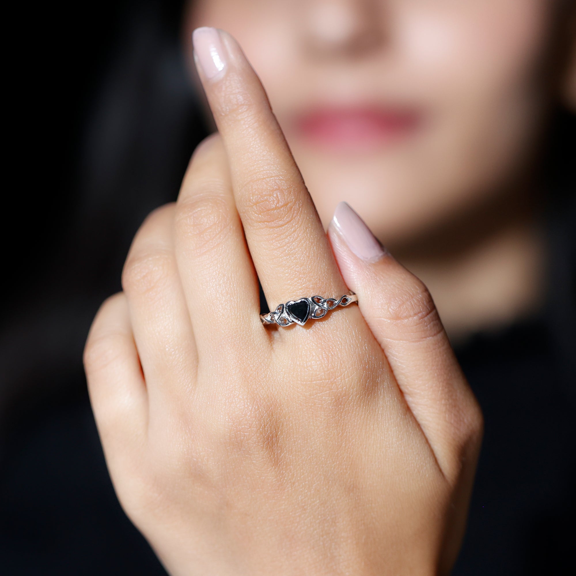 5 MM Heart Shape Lab Grown Black Diamond Solitaire Celtic Ring in Bezel Setting Lab Created Black Diamond - ( AAAA ) - Quality - Rosec Jewels