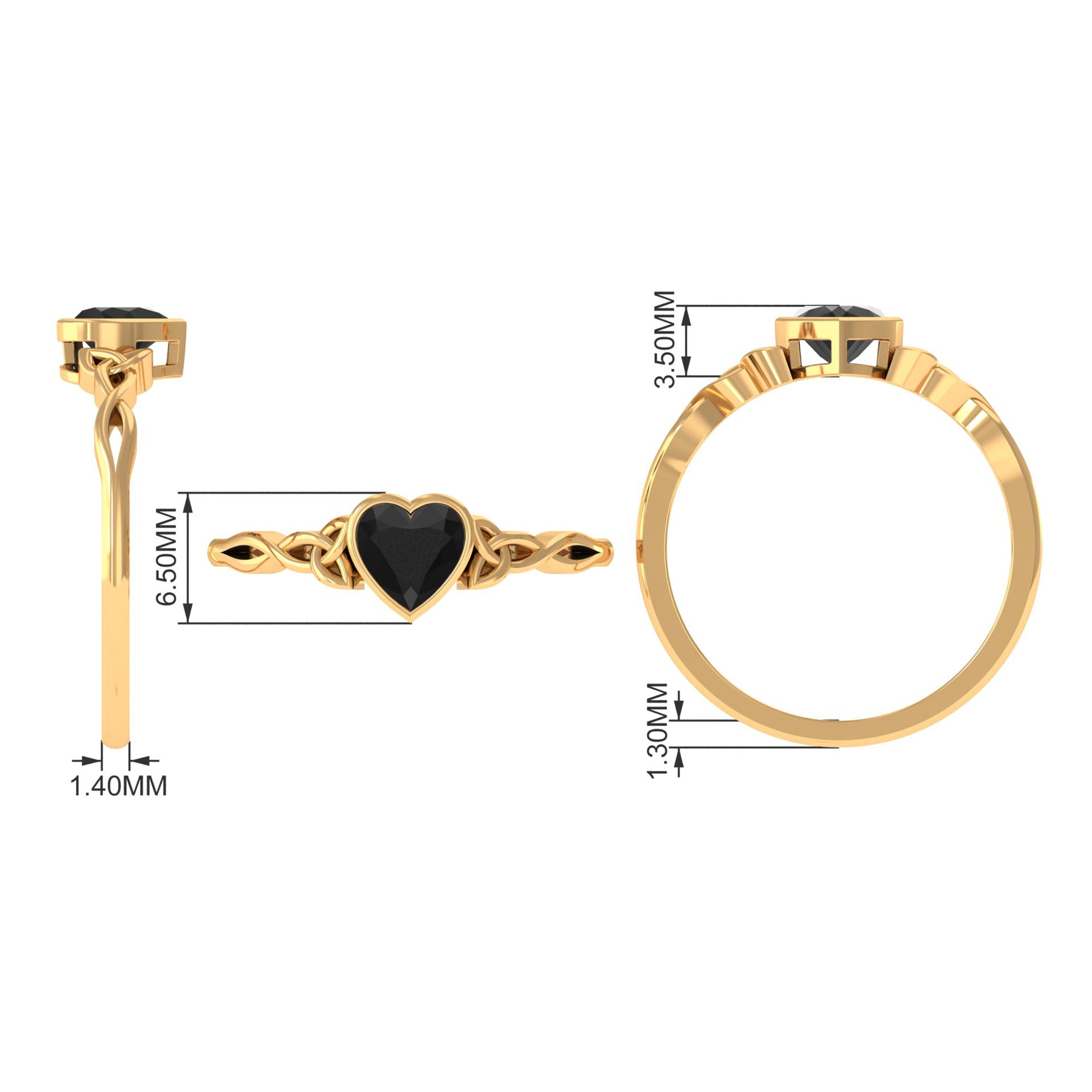5 MM Heart Shape Lab Grown Black Diamond Solitaire Celtic Ring in Bezel Setting Lab Created Black Diamond - ( AAAA ) - Quality - Rosec Jewels