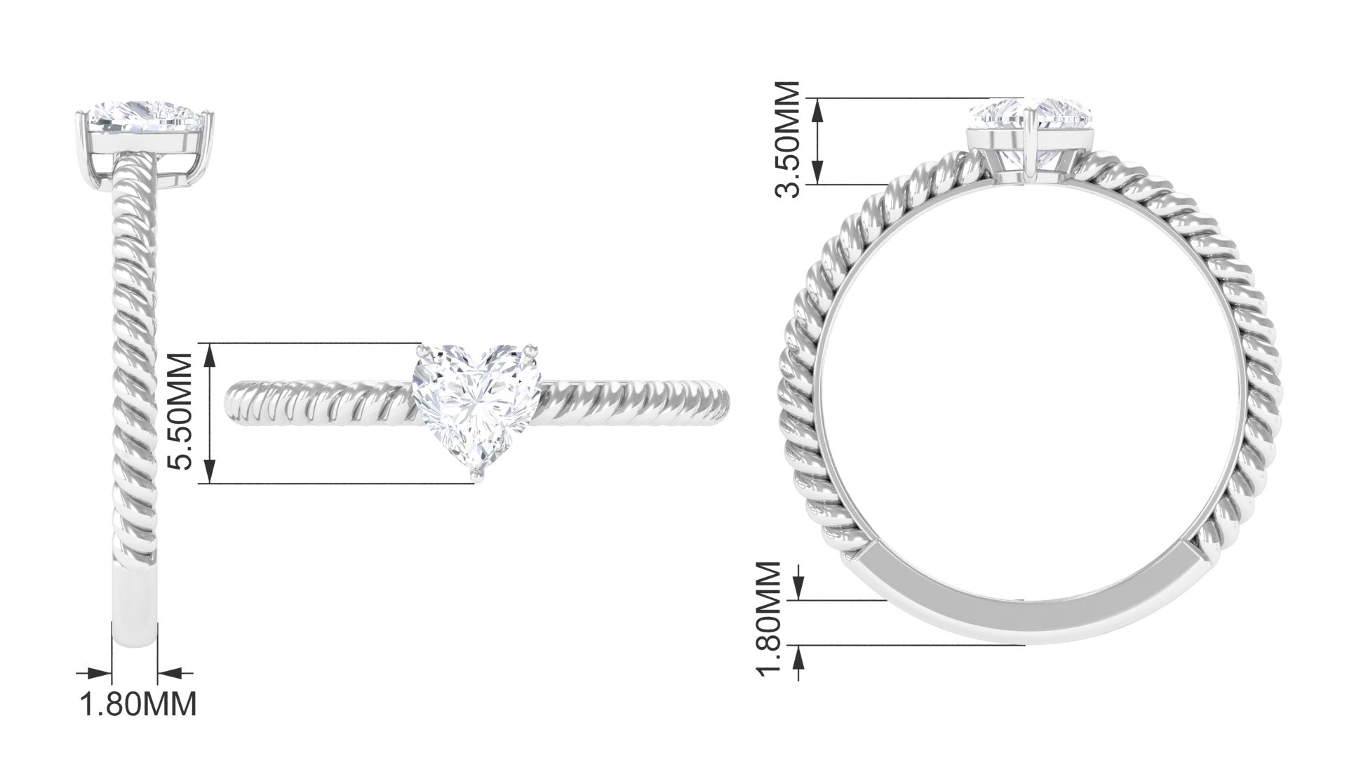 5.40 MM Heart Shape Moissanite Solitaire Ring in 3 Prong Basket Setting with Twisted Rope Details Moissanite - ( D-VS1 ) - Color and Clarity - Rosec Jewels