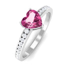 1 CT Heart Shape Pink Tourmaline Solitaire Ring with Diamond Side Stones Pink Tourmaline - ( AAA ) - Quality - Rosec Jewels