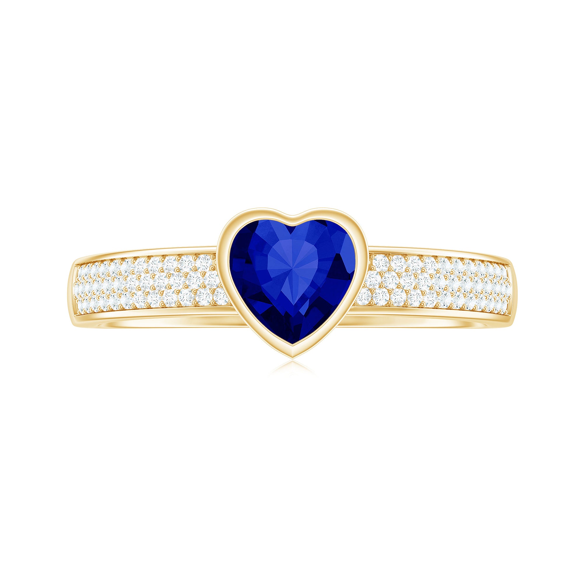 Heart Shape Created Blue Sapphire Solitaire Ring with Diamond Side Stone Lab Created Blue Sapphire - ( AAAA ) - Quality - Rosec Jewels