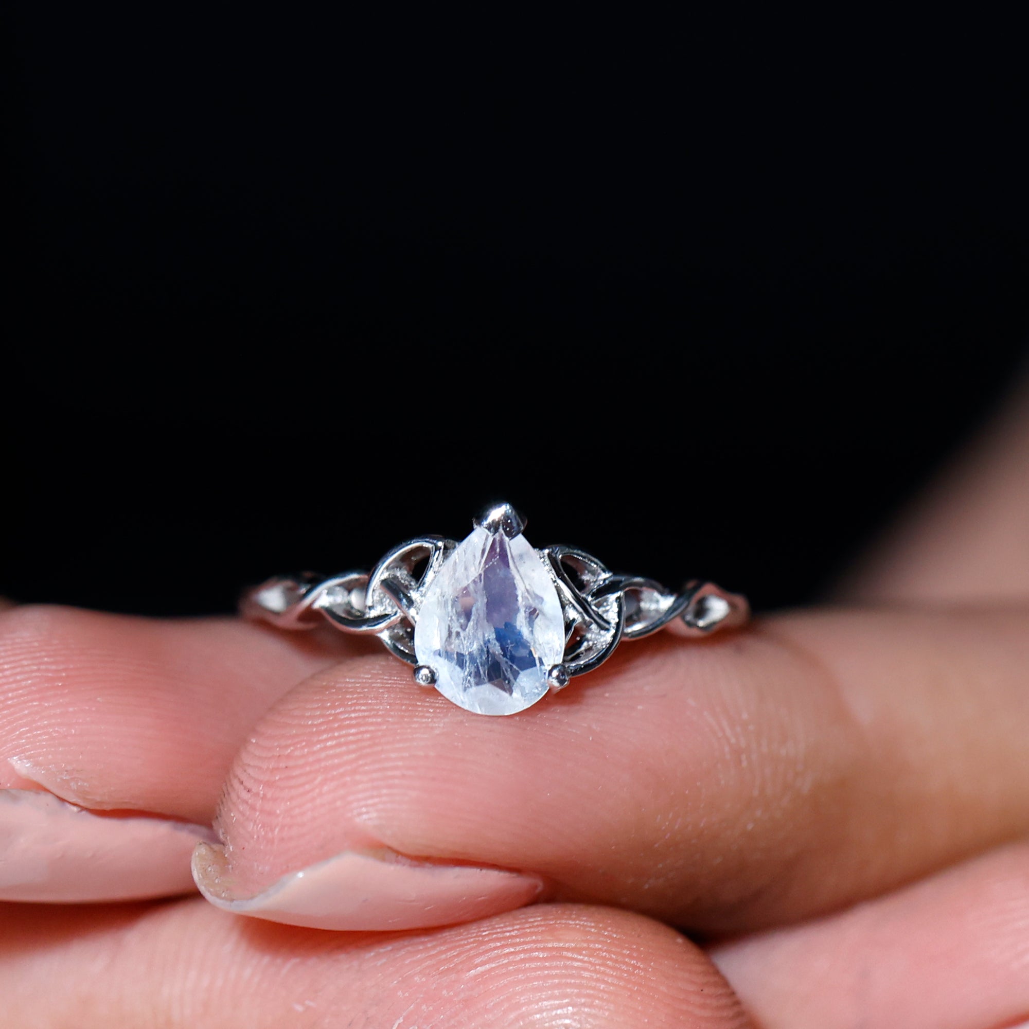 Pear Shaped Moonstone Solitaire Engagement Ring Moonstone - ( AAA ) - Quality - Rosec Jewels