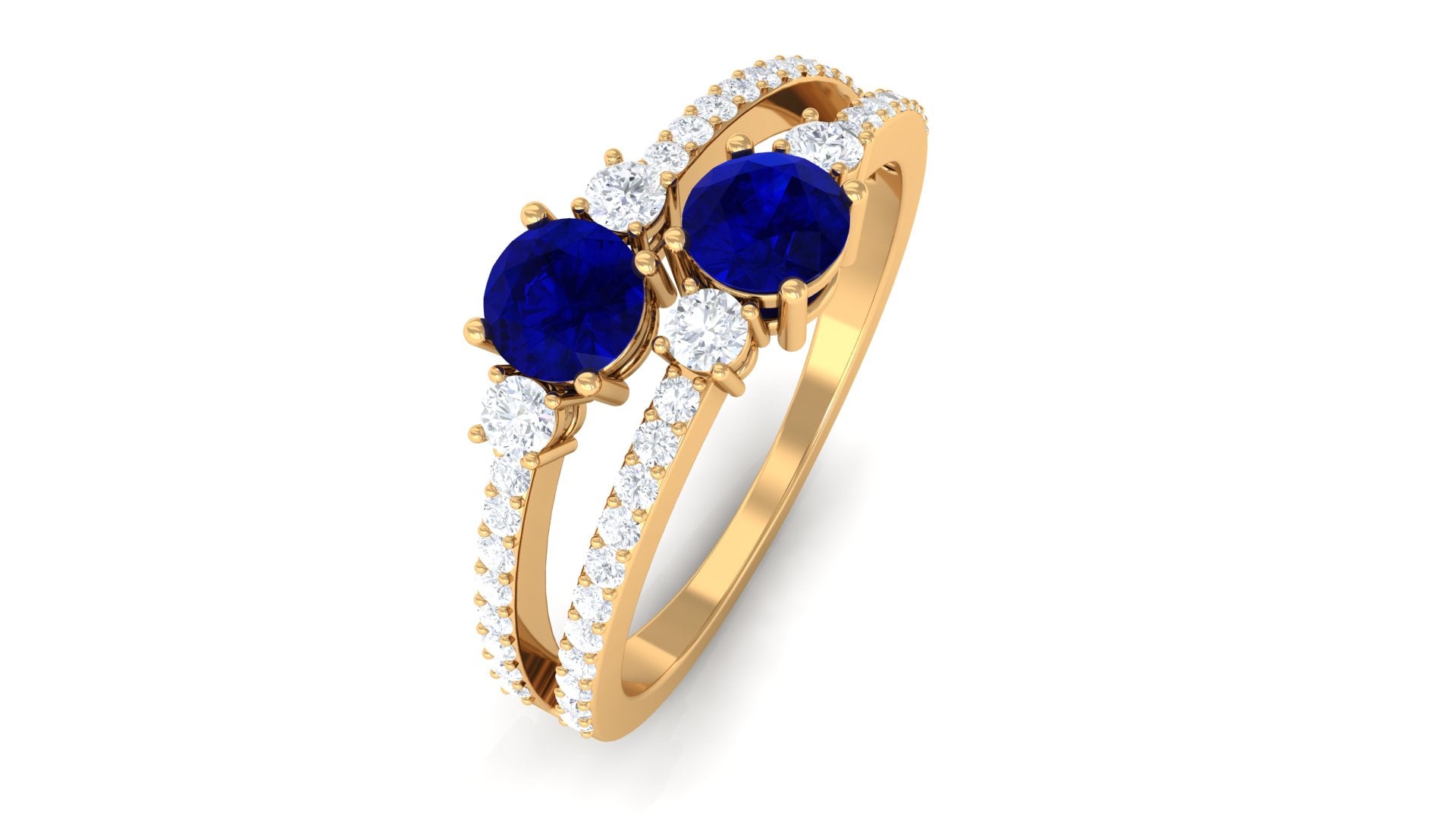 Real Blue Sapphire Two Stone Anniversary Ring with Diamond Blue Sapphire - ( AAA ) - Quality - Rosec Jewels