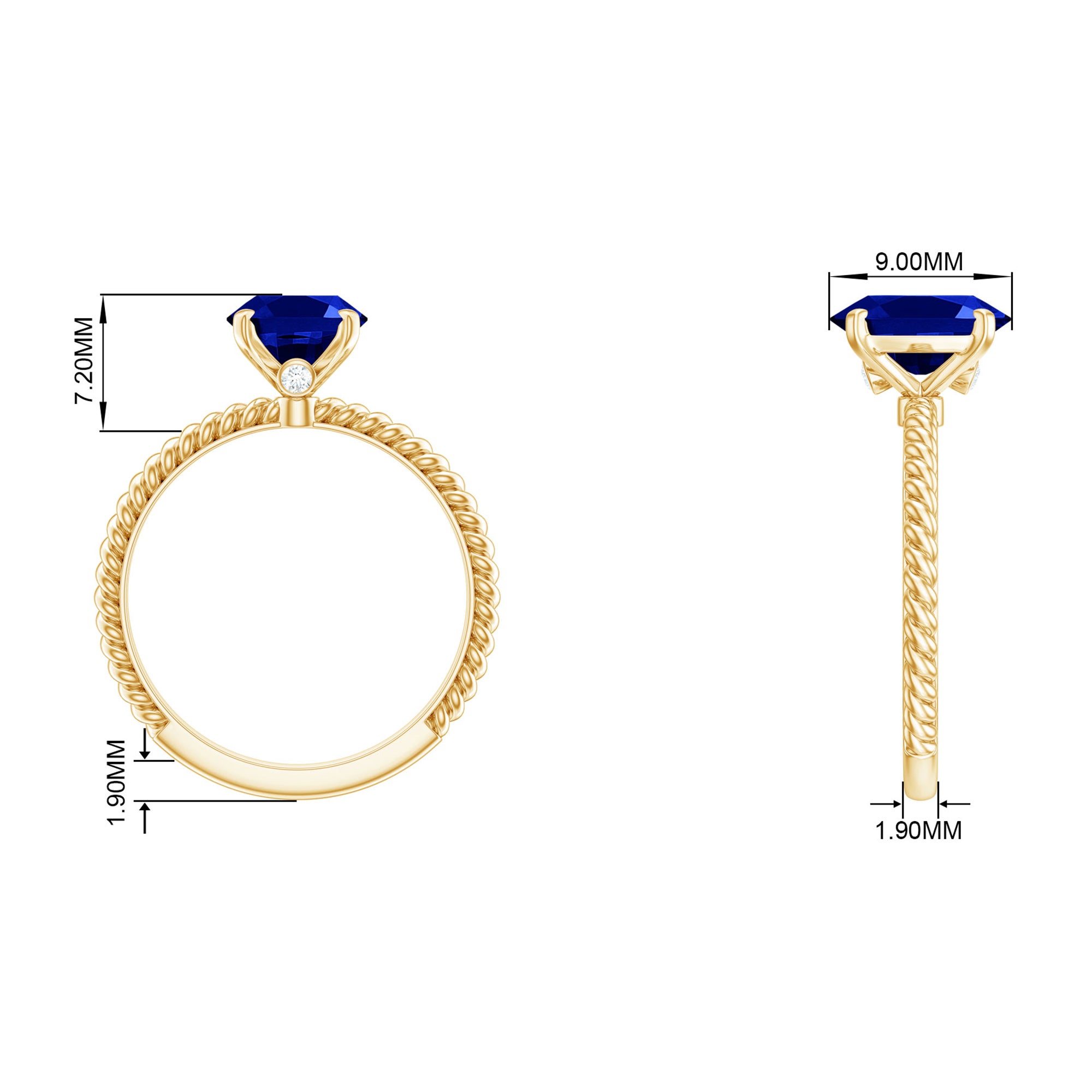 Oval Created Blue Sapphire Solitaire Ring with Surprise Diamond Lab Created Blue Sapphire - ( AAAA ) - Quality - Rosec Jewels