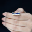Minimal Created Blue Sapphire and Diamond Anniversary Band Ring Lab Created Blue Sapphire - ( AAAA ) - Quality - Rosec Jewels