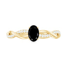 Oval Cut Black Diamond Solitaire Braided Gold Ring with White Diamond Black Diamond - ( AAA ) - Quality - Rosec Jewels