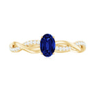 Oval Cut Solitaire Created Blue Sapphire Braided Engagement Ring with Diamond Lab Created Blue Sapphire - ( AAAA ) - Quality - Rosec Jewels