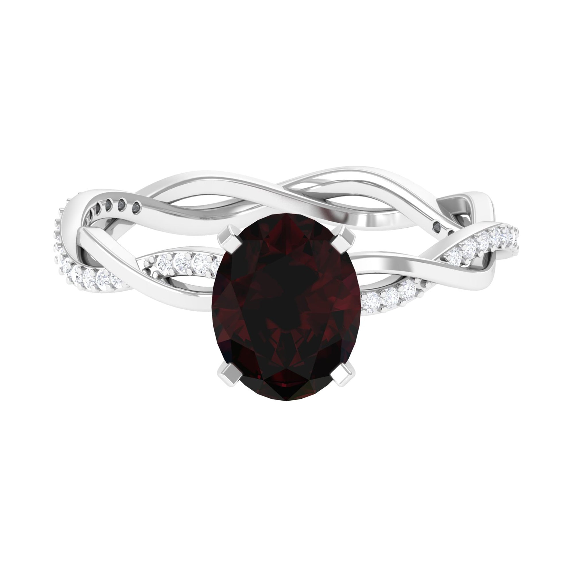 3.75 CT Oval Garnet and Diamond Braided Engagement Ring Garnet - ( AAA ) - Quality - Rosec Jewels