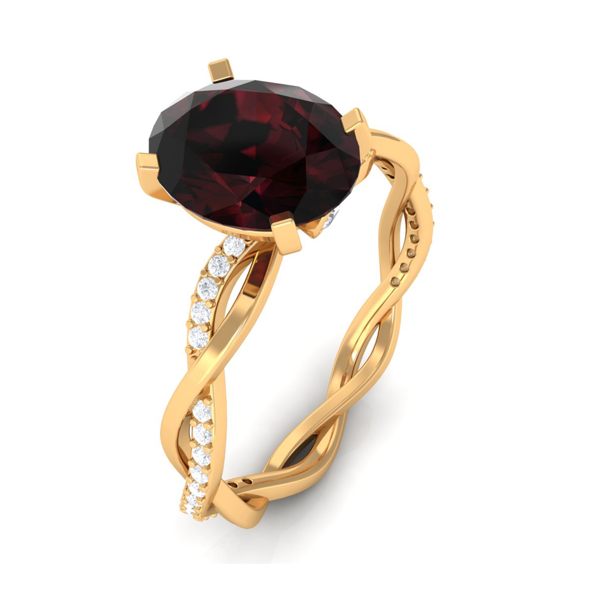 3.75 CT Oval Garnet and Diamond Braided Engagement Ring Garnet - ( AAA ) - Quality - Rosec Jewels