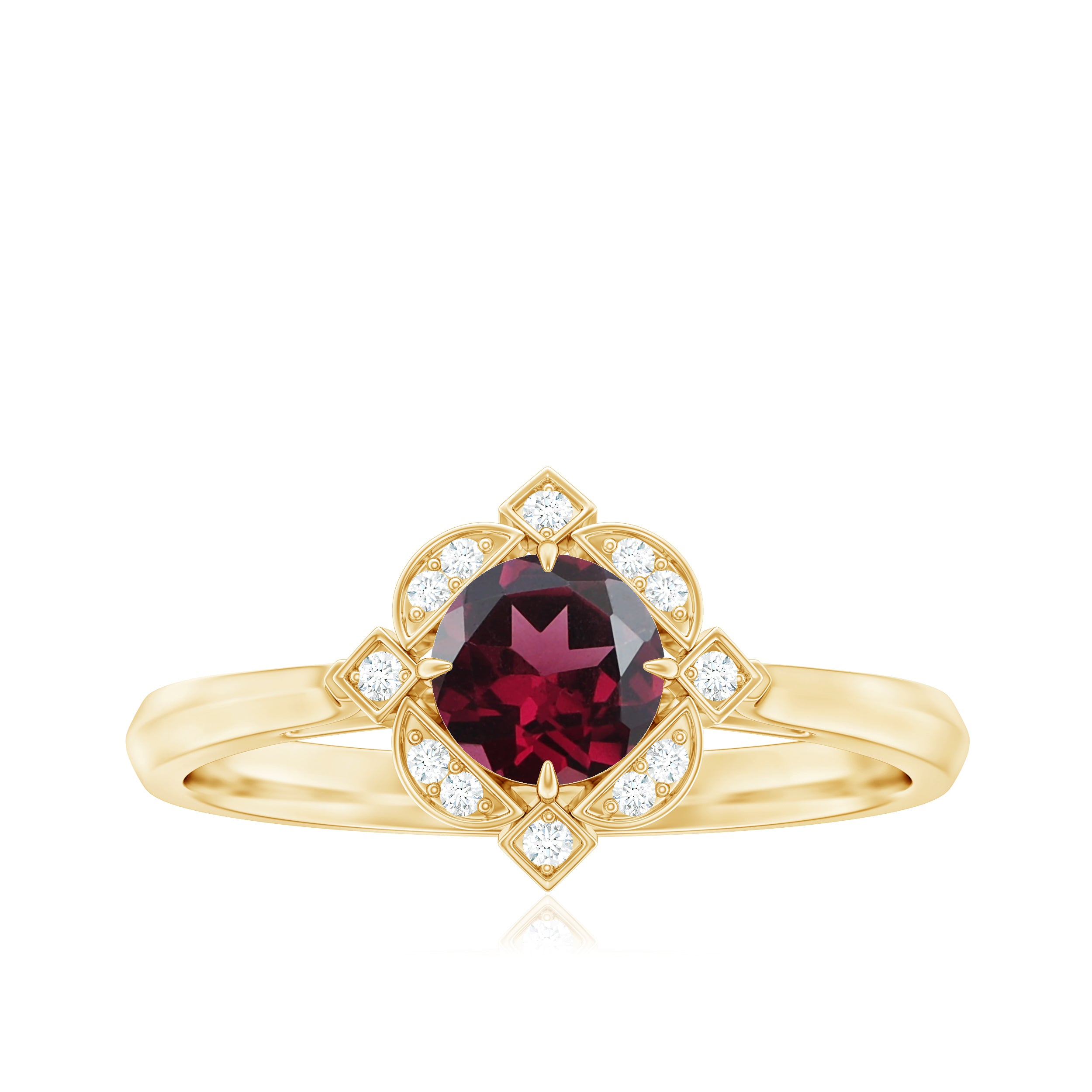 Vintage Style Rhodolite and Diamond Engagement Ring Rhodolite - ( AAA ) - Quality - Rosec Jewels