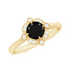 Vintage Style Black Spinel and Diamond Engagement Ring Black Spinel - ( AAA ) - Quality - Rosec Jewels