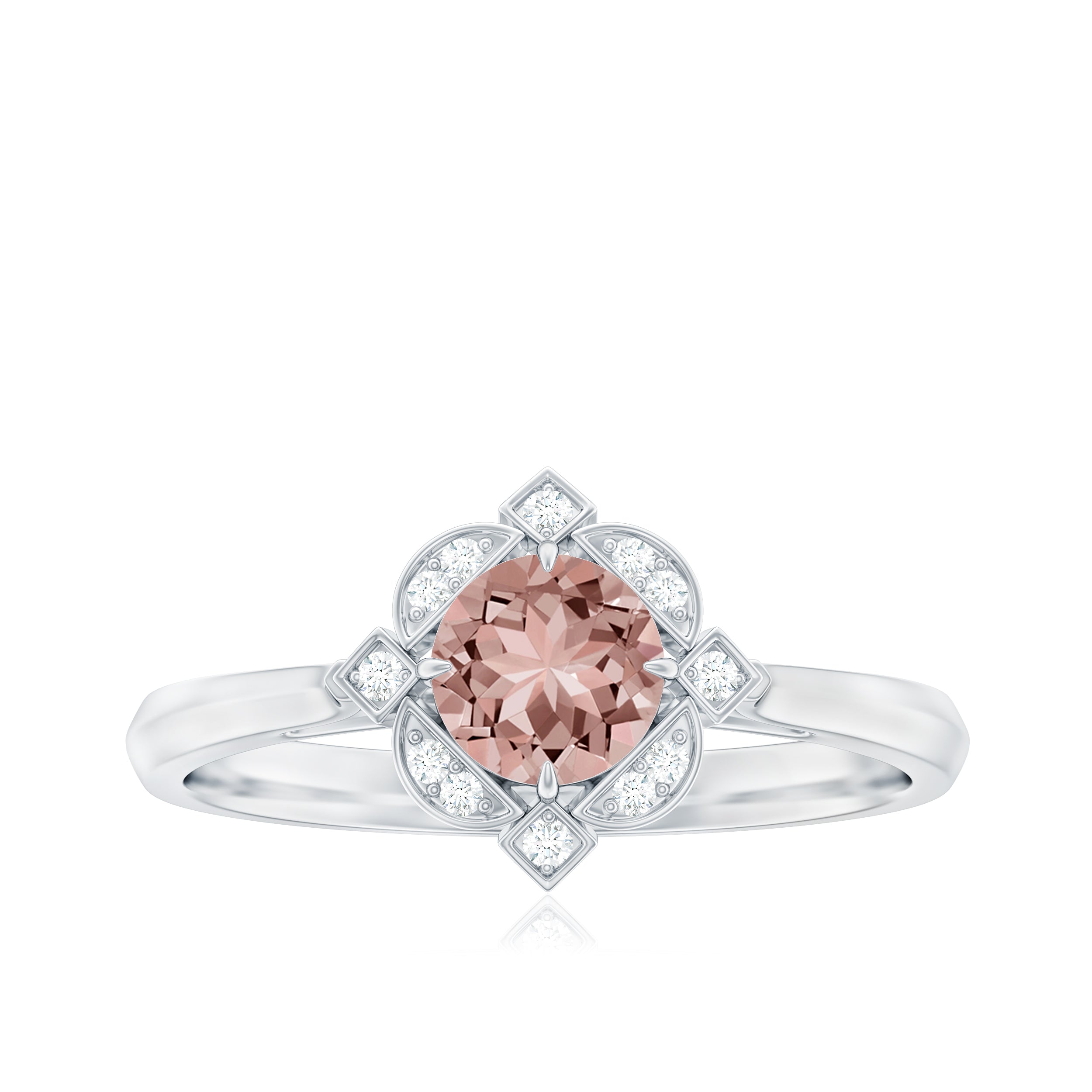 Vintage Style Morganite Engagement Ring with Diamond Morganite - ( AAA ) - Quality - Rosec Jewels