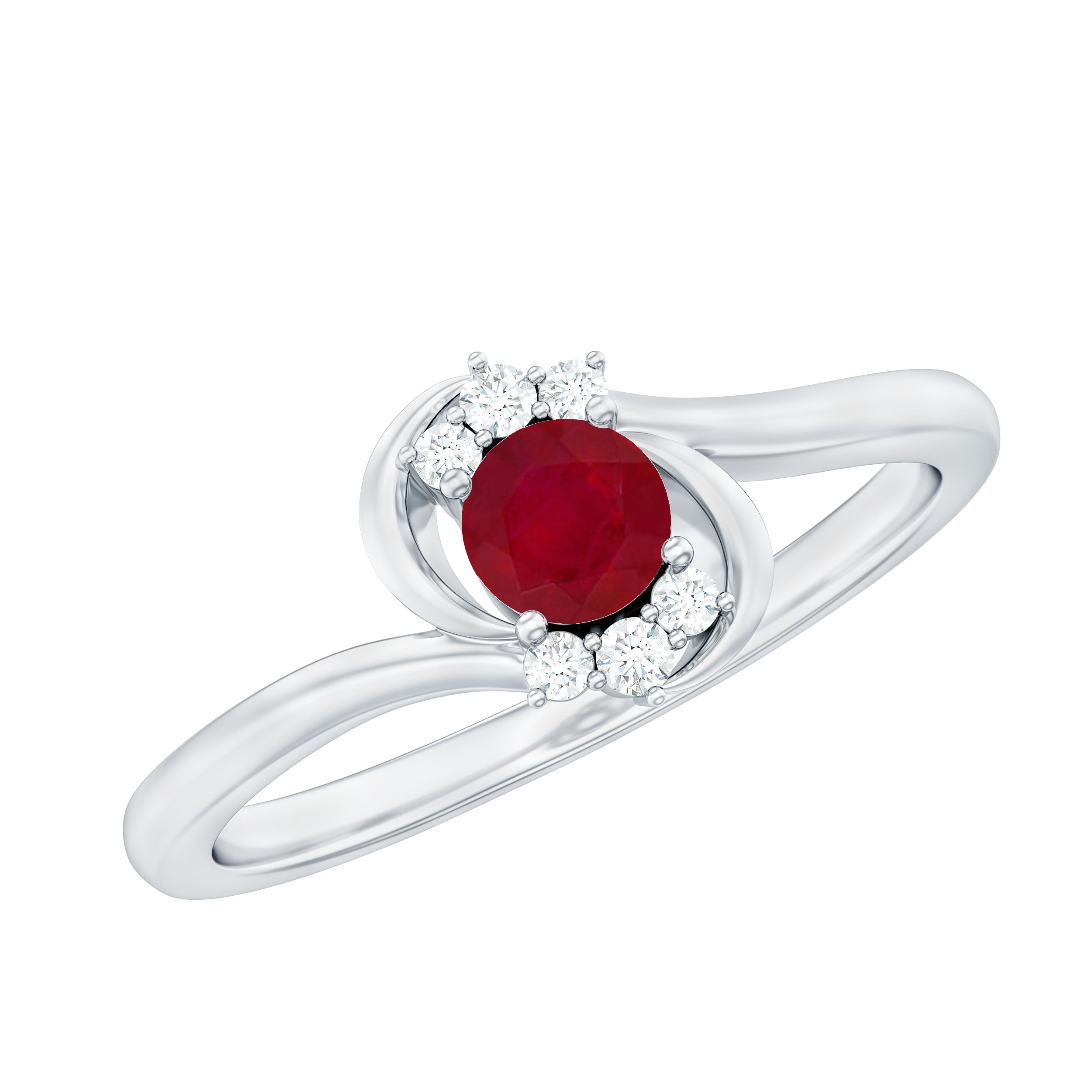 Genuine Ruby and Diamond Bypass Promise Ring Ruby - ( AAA ) - Quality - Rosec Jewels