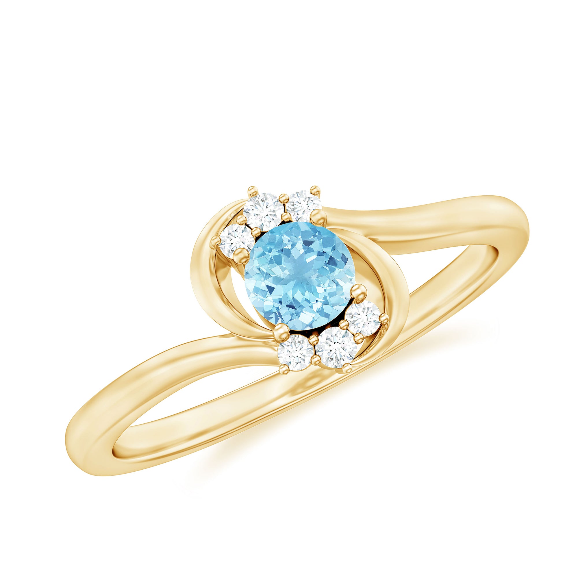 Aquamarine and Diamond Bypass Promise Ring Aquamarine - ( AAA ) - Quality - Rosec Jewels