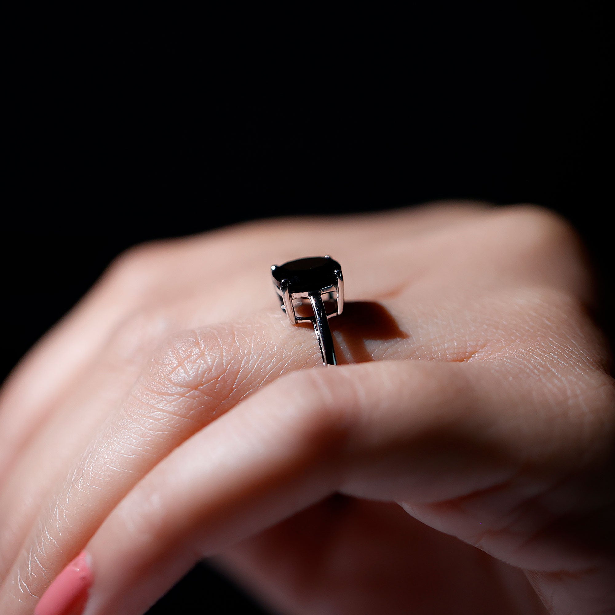 Rosec Jewels-7 MM Cushion Cut Black Onyx Solitaire Ring in 4 Prong Setting