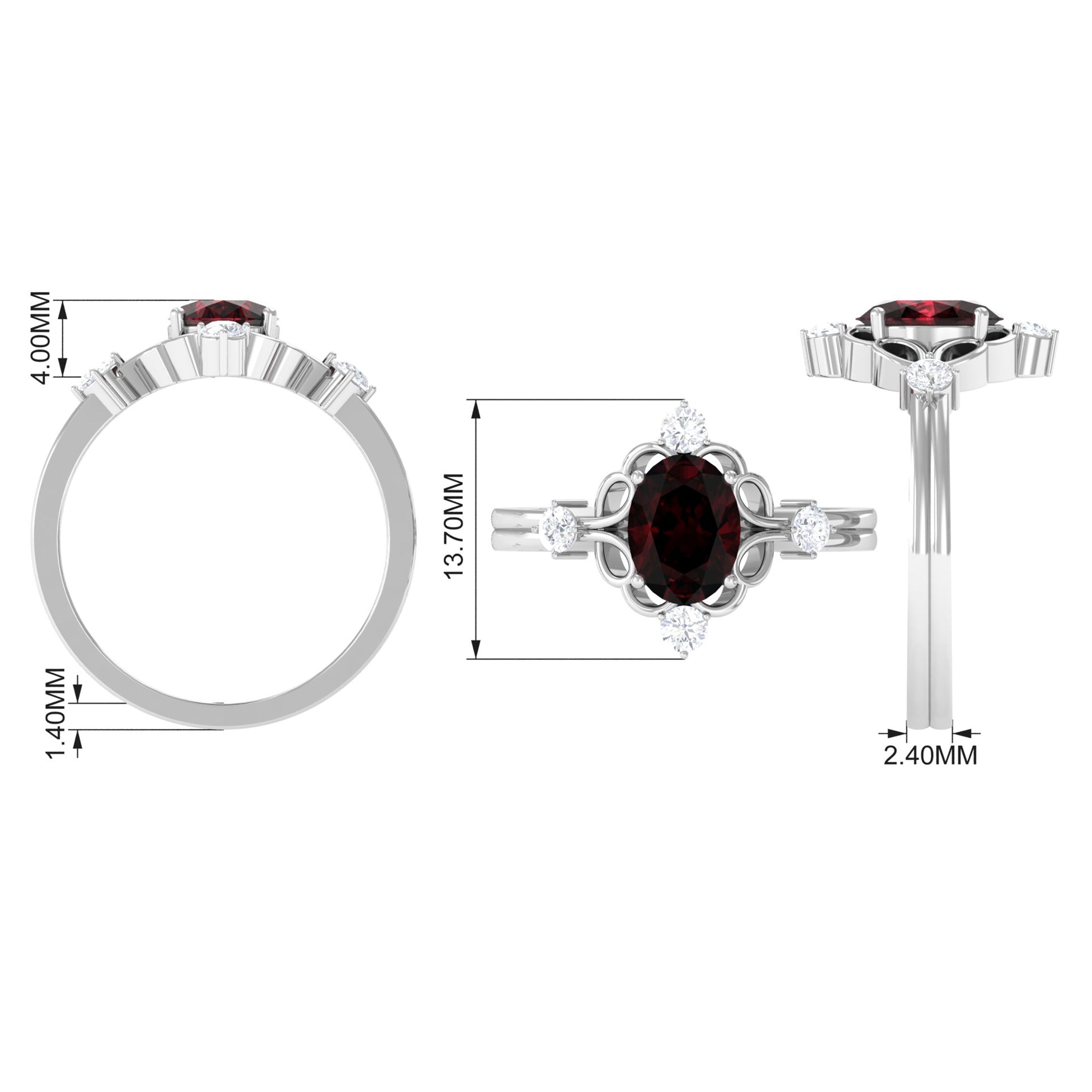 Oval Garnet Cocktail Ring with Diamond Garnet - ( AAA ) - Quality - Rosec Jewels