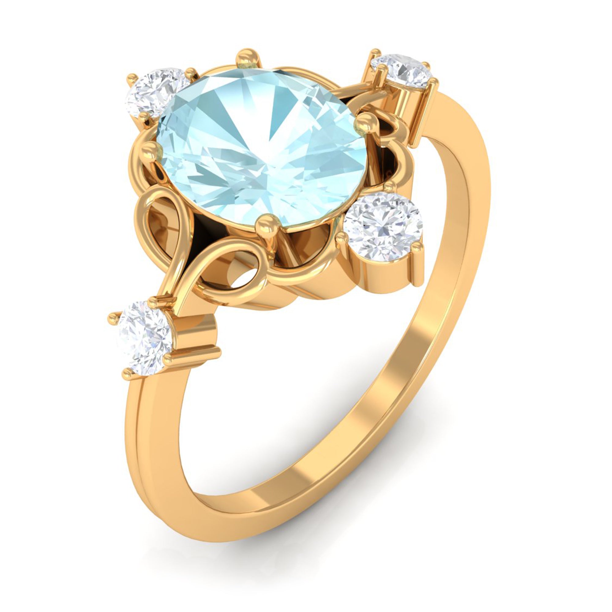Oval Sky Blue Topaz Cocktail Ring with Diamond Sky Blue Topaz - ( AAA ) - Quality - Rosec Jewels