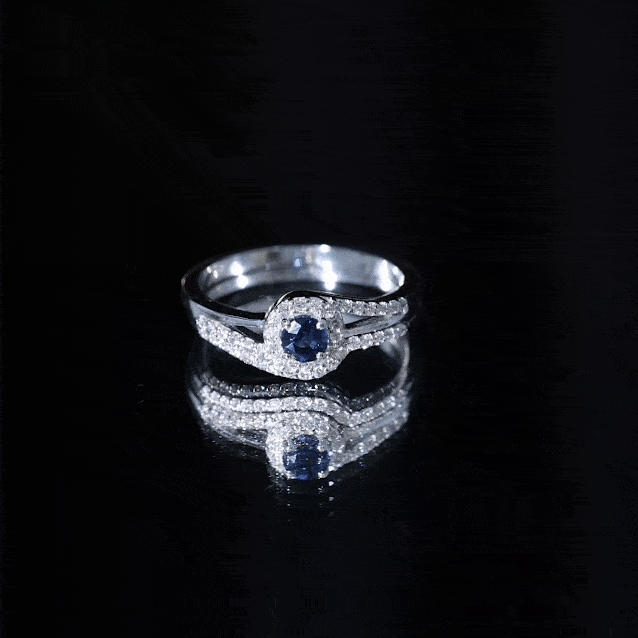 1 CT Bypass Blue Sapphire and Diamond Wedding Ring Set Blue Sapphire - ( AAA ) - Quality - Rosec Jewels