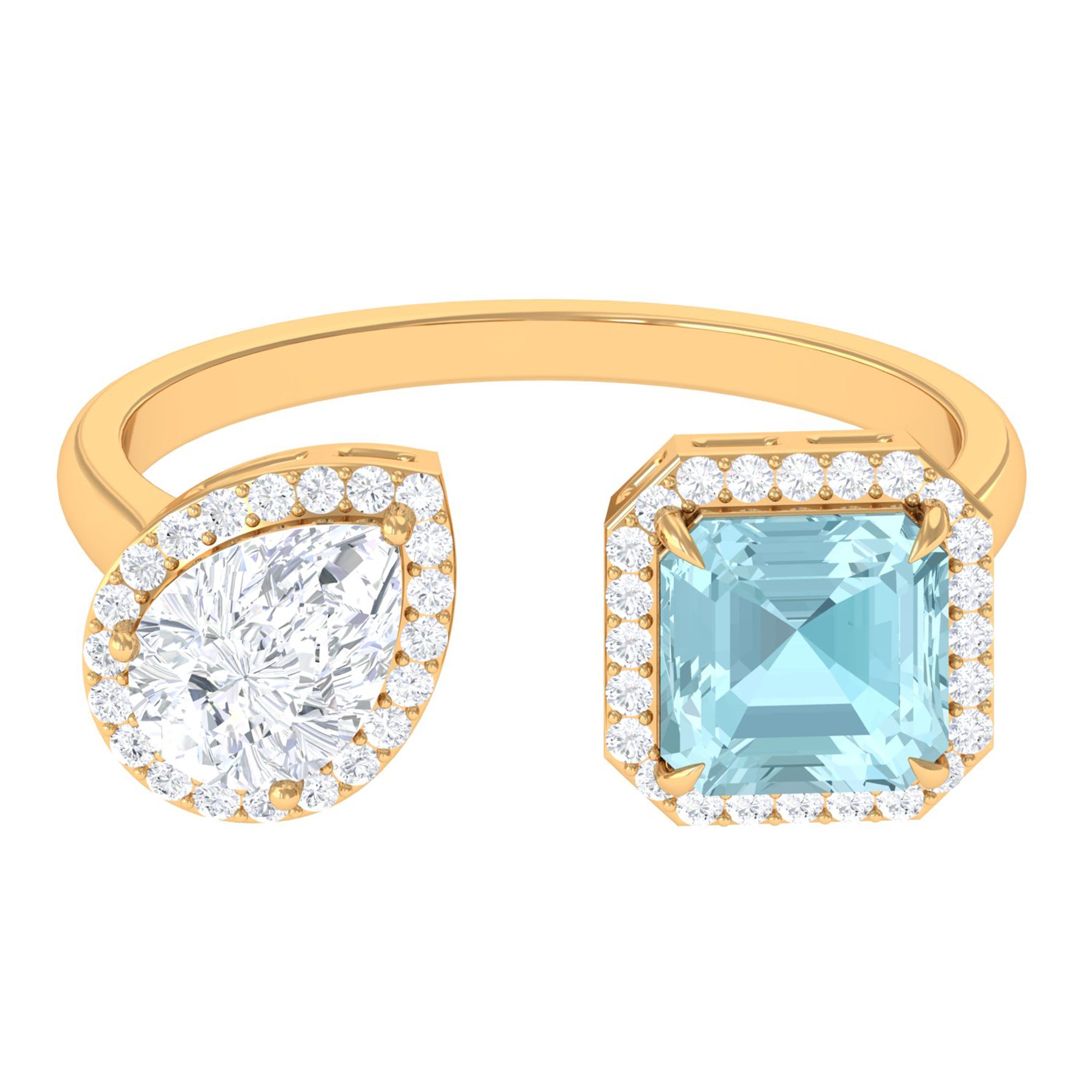 Real Sky Blue Topaz Cuff Ring With Moissanite Sky Blue Topaz - ( AAA ) - Quality - Rosec Jewels
