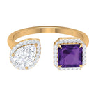Amethyst and Moissanite Two Stone Cuff Ring Amethyst - ( AAA ) - Quality - Rosec Jewels