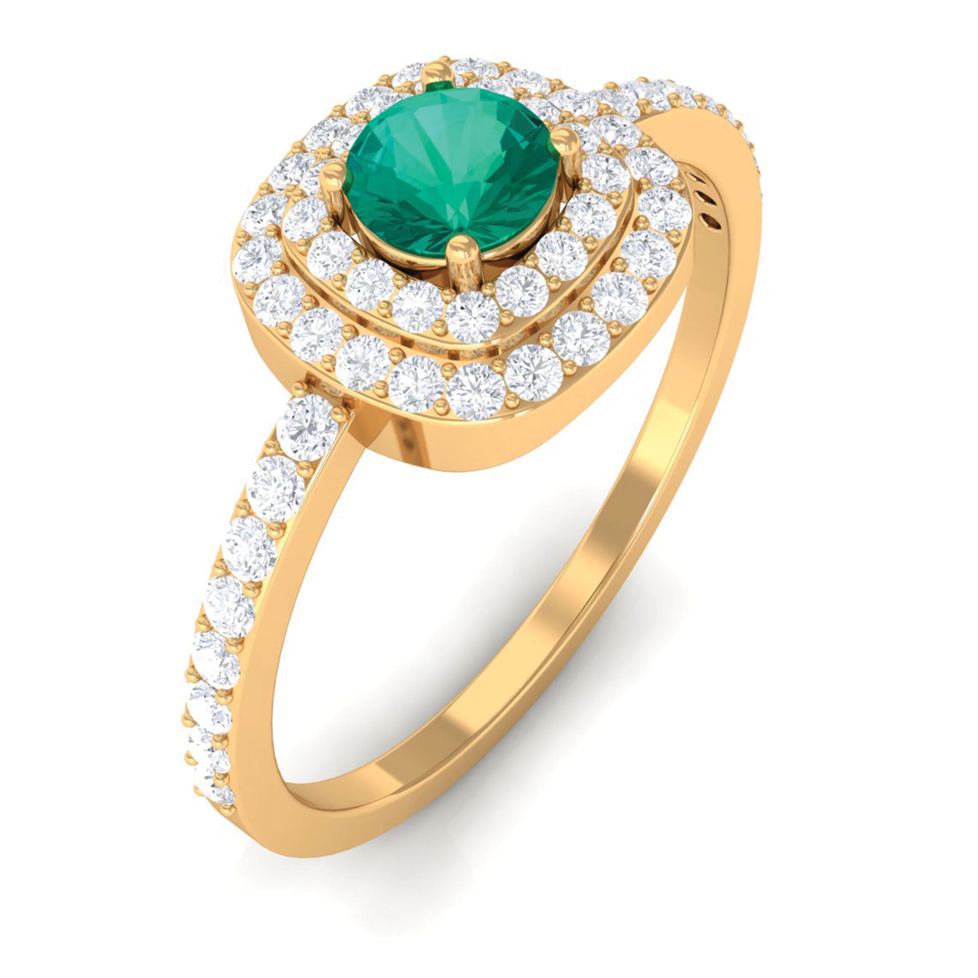 3/4 CT Emerald Engagement Ring with Diamond Double Halo Emerald - ( AAA ) - Quality - Rosec Jewels