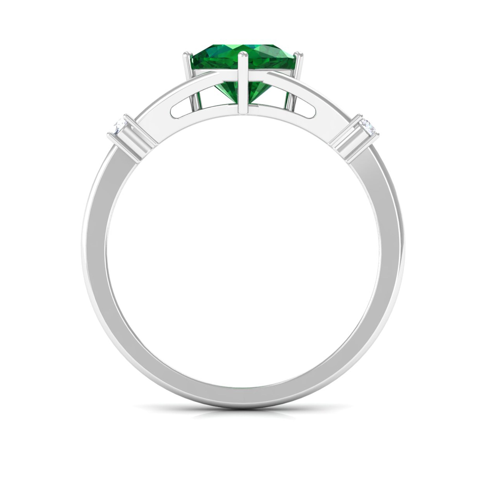 1 CT Cushion Cut Created Emerald Engagement Ring with Diamond in Split Shank Lab Created Emerald - ( AAAA ) - Quality - Rosec Jewels