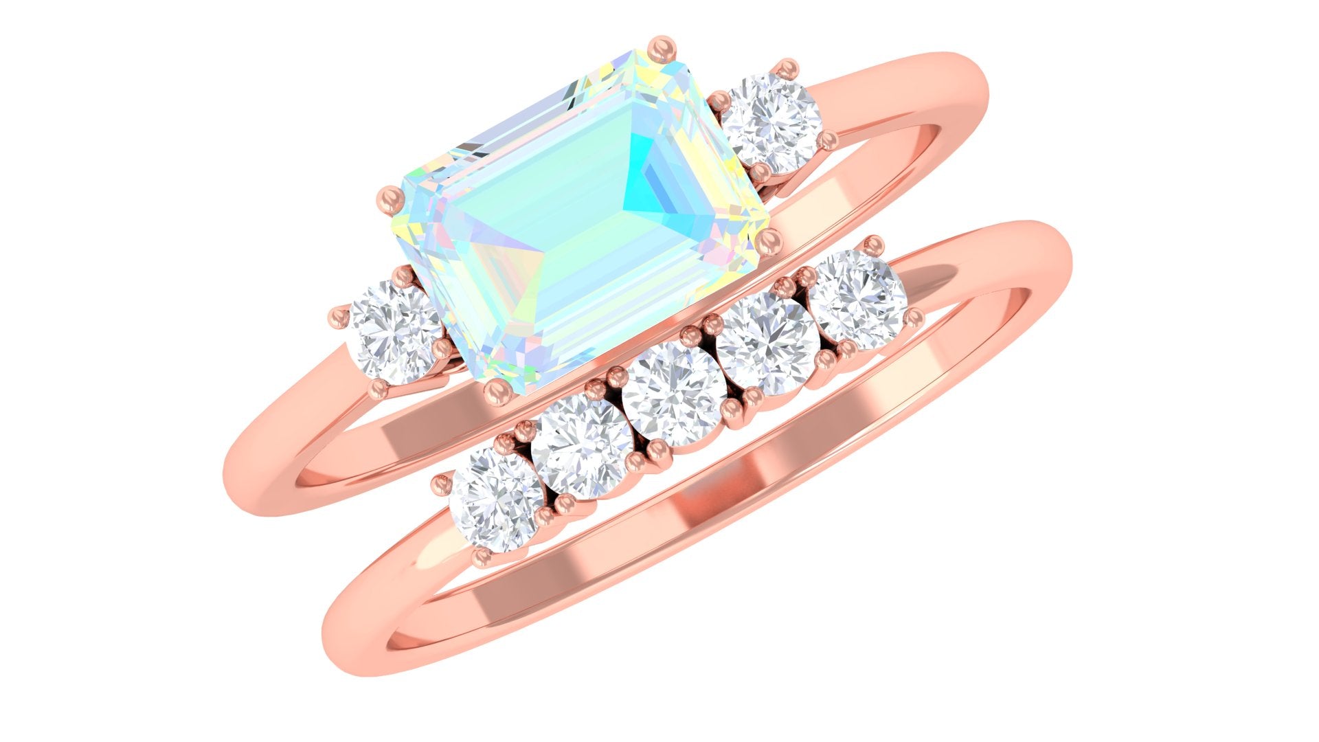 Rosec Jewels-Octagon Cut Ethiopian Opal Contemporary Wedding Ring Set with Diamond