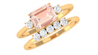 Emerald Cut Morganite Contemporary Wedding Ring Set with Diamond Morganite - ( AAA ) - Quality - Rosec Jewels